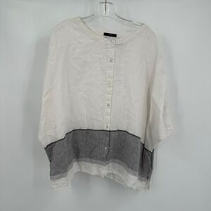 Tahari Womens Minimalist Linen Colorblock Top Size L Quiet Luxury Oversized